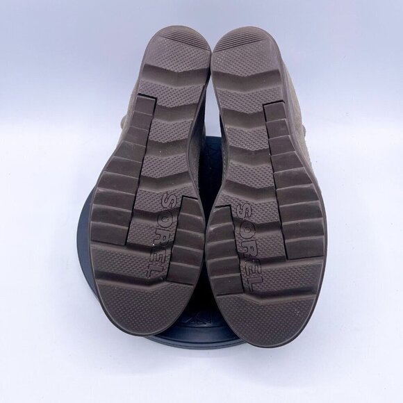 Sorel Evie Major Dark Taupe Gray Brown Lace Suede Wedge Bootie Boots 9 - Picture 6 of 9